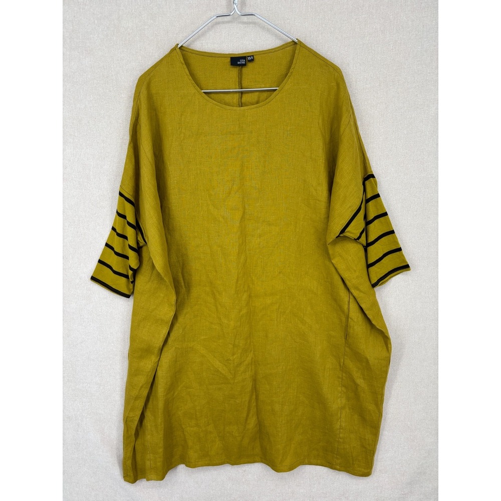 Lisa Bayne Dress XS/S Yellow Linen Tunic Lagenlook Artsy Pockets